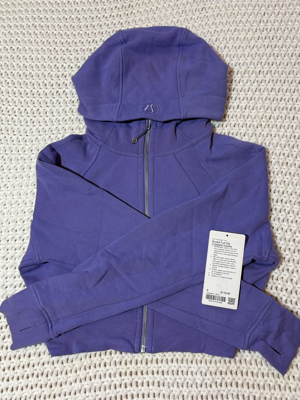 RARE! lululemon dark lavender scuba full zip cropped hoodie size 8